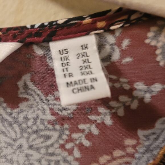 Susan Graver Womens Liquid Knit Top V-Neck Floral Blouse Size 1X Burgandy/Blue - Picture 9 of 12